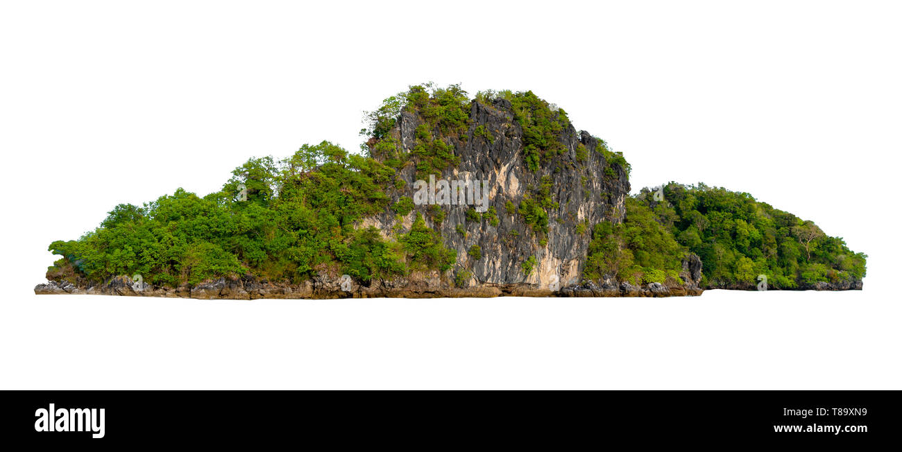 Die Insel in der Mitte des grünen Meer weißen Hintergrund vom Hintergrund getrennt isolieren Stockfoto