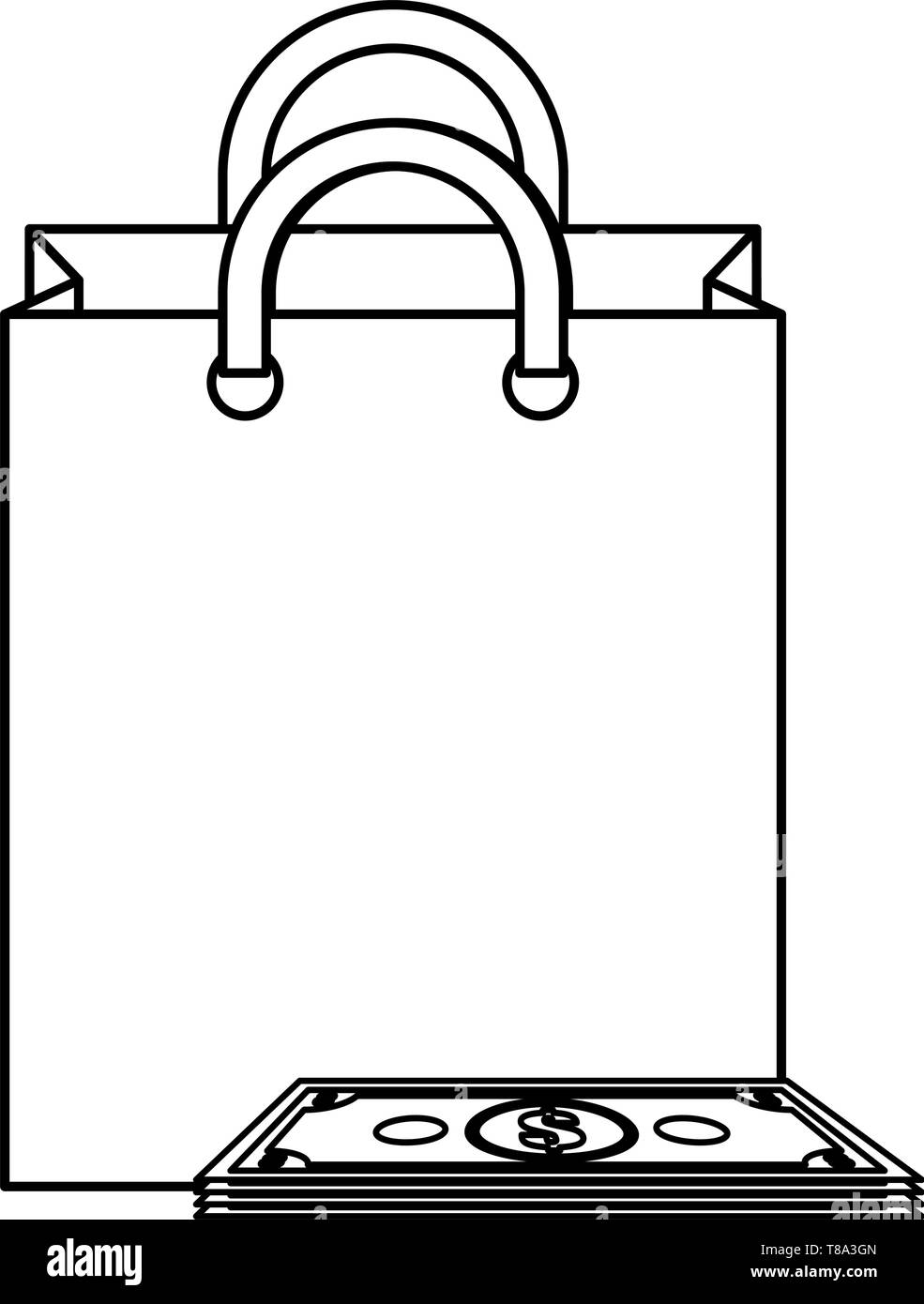 Einkaufstasche mit Rechnungen dollar Vector Illustration Design Stock Vektor