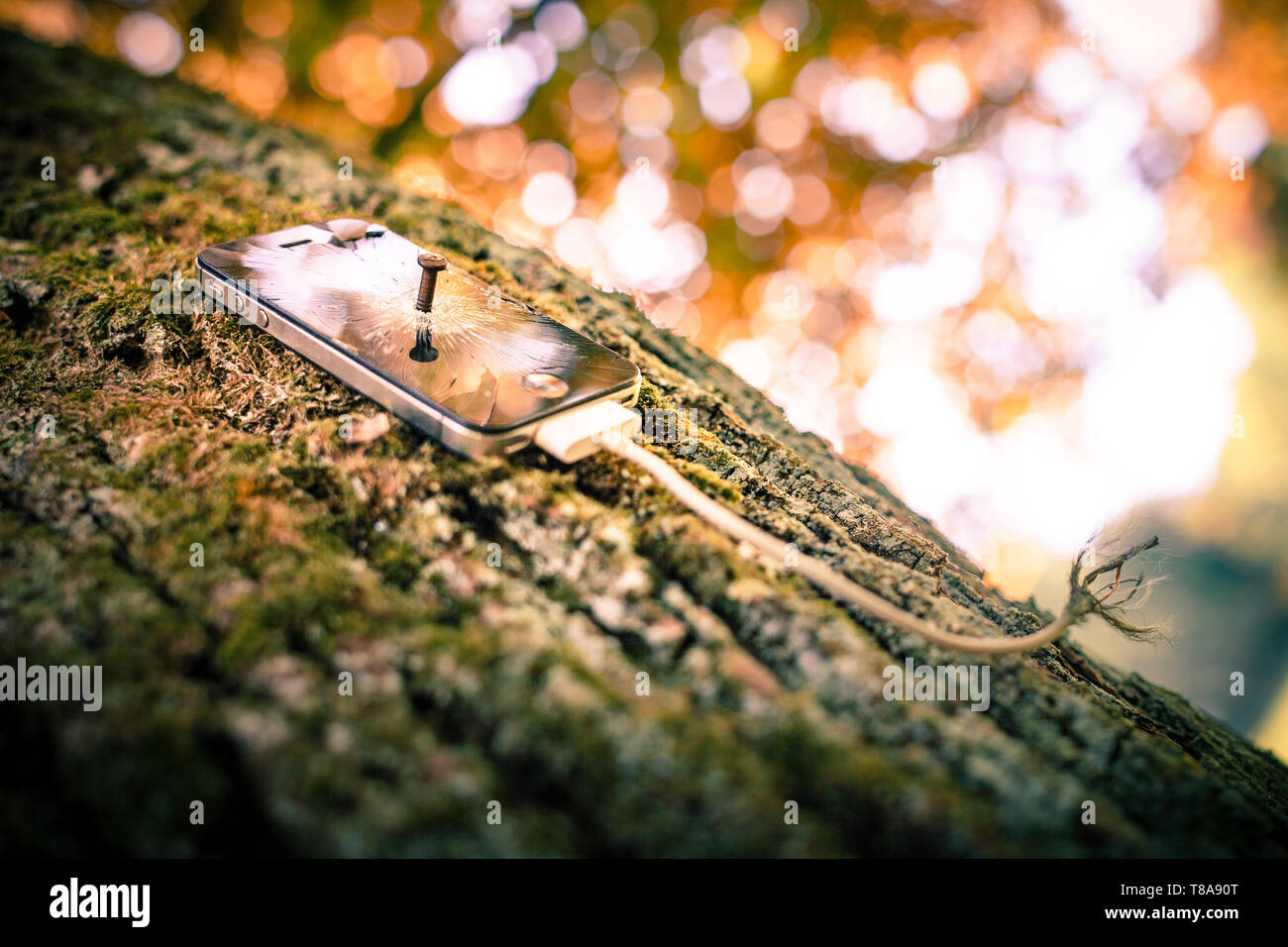 Ihr Smartphone verlassen und ins Freie gehen. Stockfoto