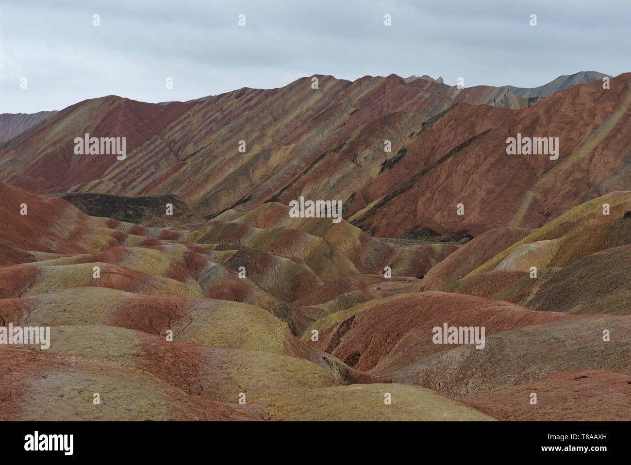 Mehrfarbige Sandstein am Zhangye-Danxia nationaler Geopark, Provinz Gansu, China Stockfoto