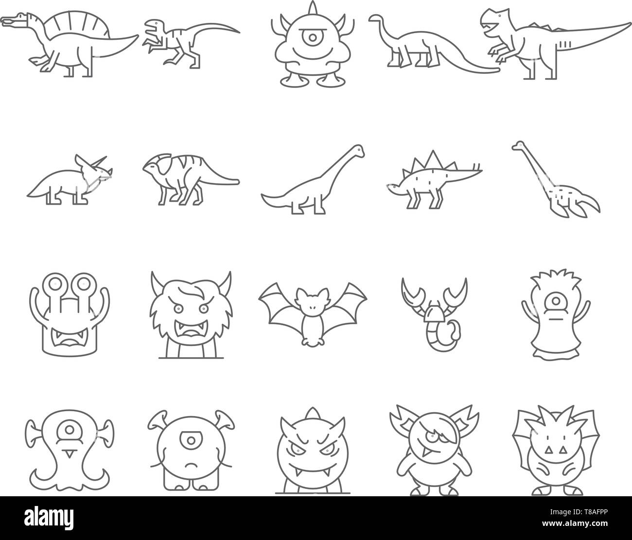 Dinosaurier Zeile für Symbole, Zeichen, Vektor, Abbildung: Konzept Stock Vektor