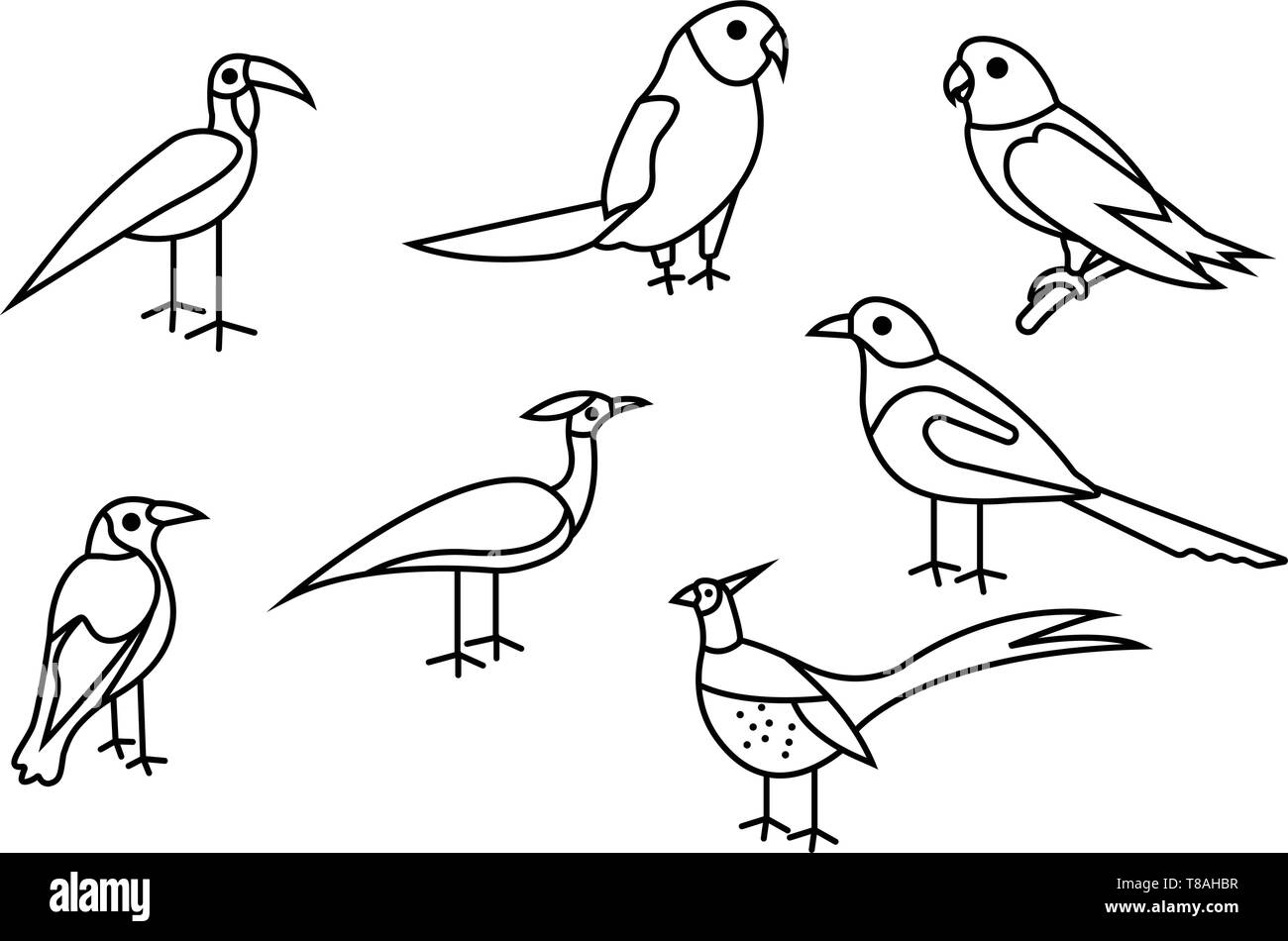 Vogel Symbol. Satz von verschiedenen Vogelarten Vector Illustration. Stock Vektor