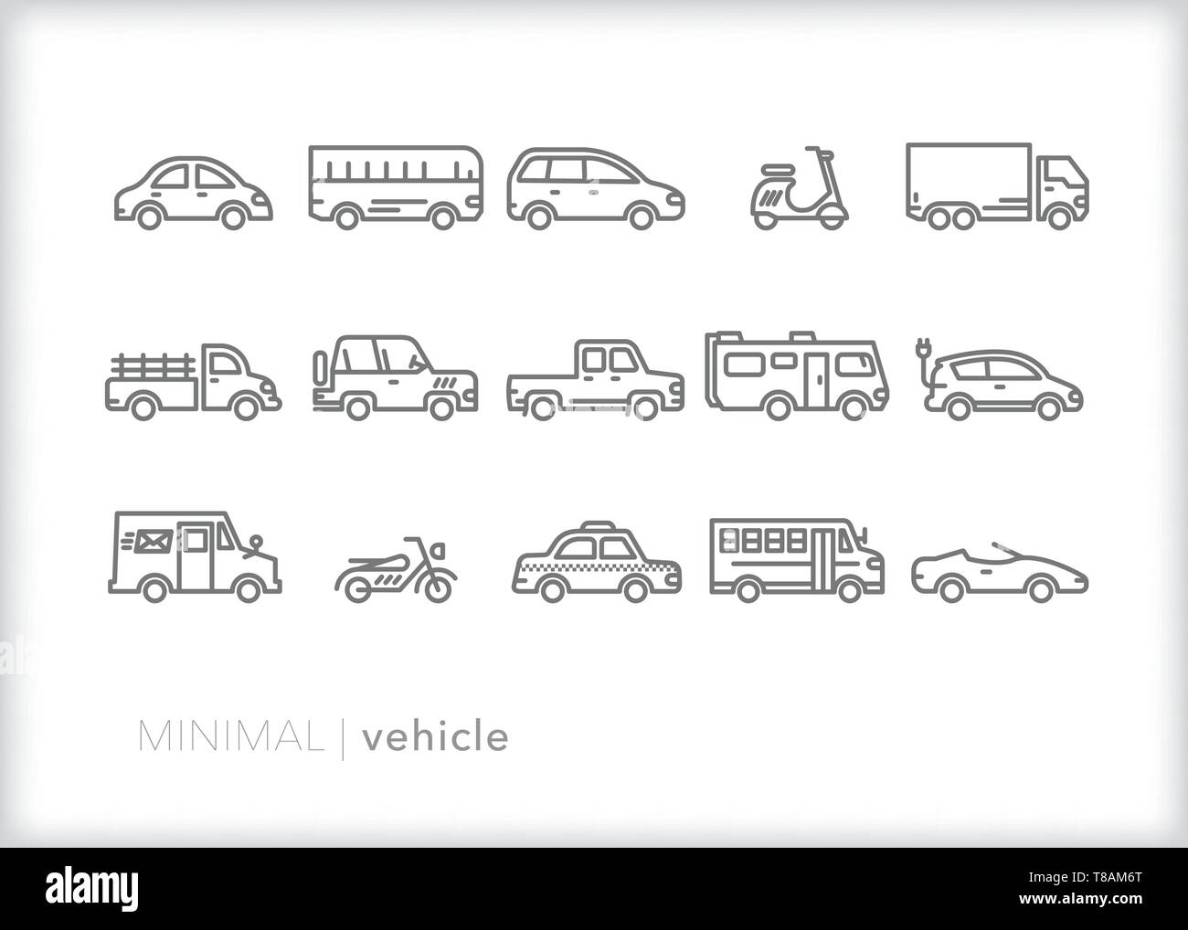Satz von 15 Fahrzeug Zeile für Symbole der Automobile für den Transport Stock Vektor