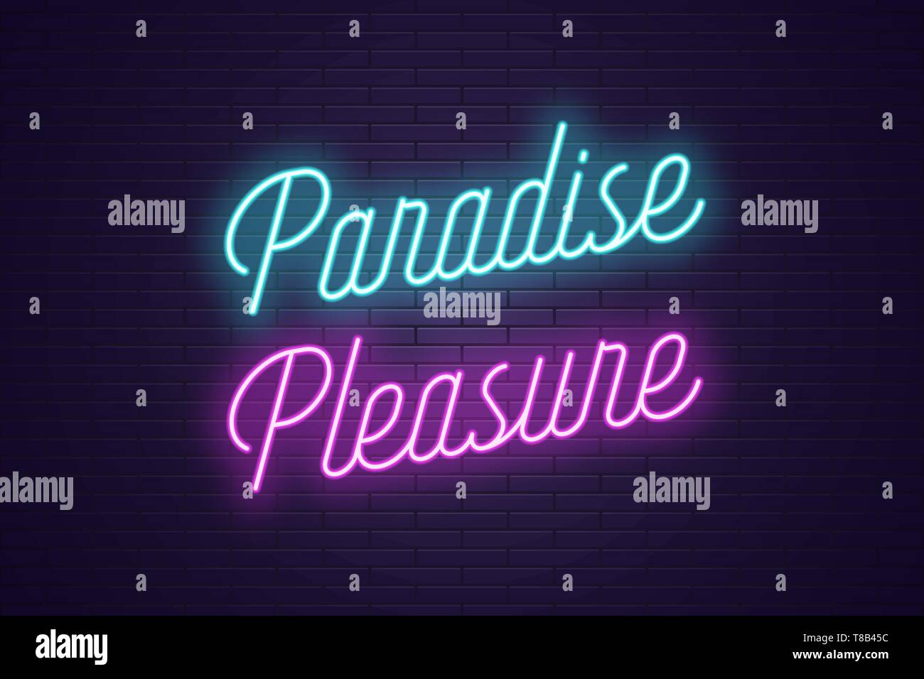 Neon-Schriftzug des Paradieses Vergnügen. Glühende Schlagzeile, helles Neon kursiver Text von Paradies Vergnügen. Titel Vorlage für Web Banner und Poster. Blau Stock Vektor Neon-Schriftzug des Paradieses Vergnügen. Glühende Schlagzeile, helles Neon kursiver Text von Paradies Vergnügen. Titel Vorlage für Web Banner und Poster. Blau Stock Vektor