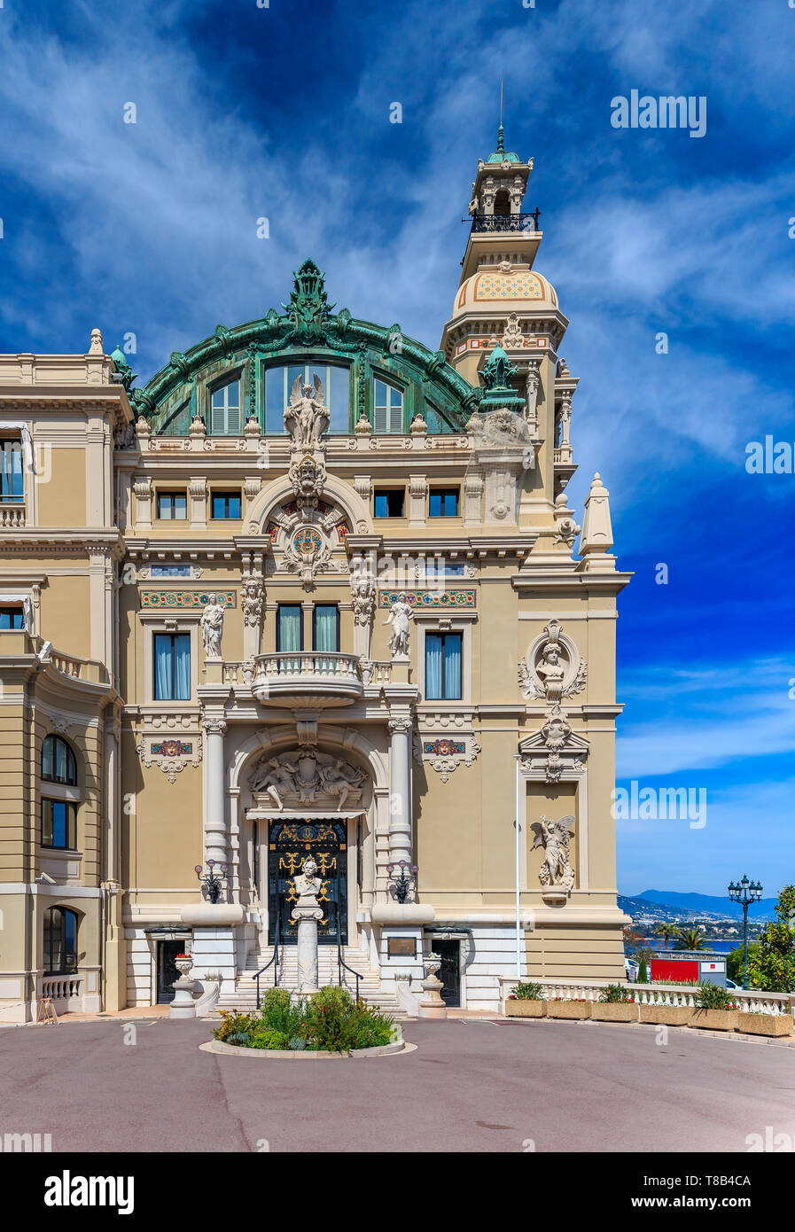 Kunstvolle Details der berühmten Grand Casino oder Monte Carlo Casino in Monte Carlo Monaco auf dem Place du Casino, im Beaux-Arts-Stil Stockfoto