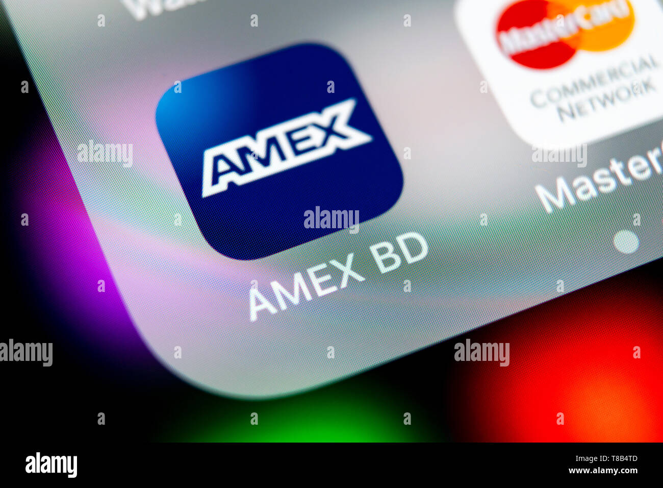 Sankt-Petersburg, Russland, 16. August 2018: Amex Symbol auf Apple iPhone X Bildschirm des Smartphones. Amex Symbol der App. American Express ist ein o Stockfoto
