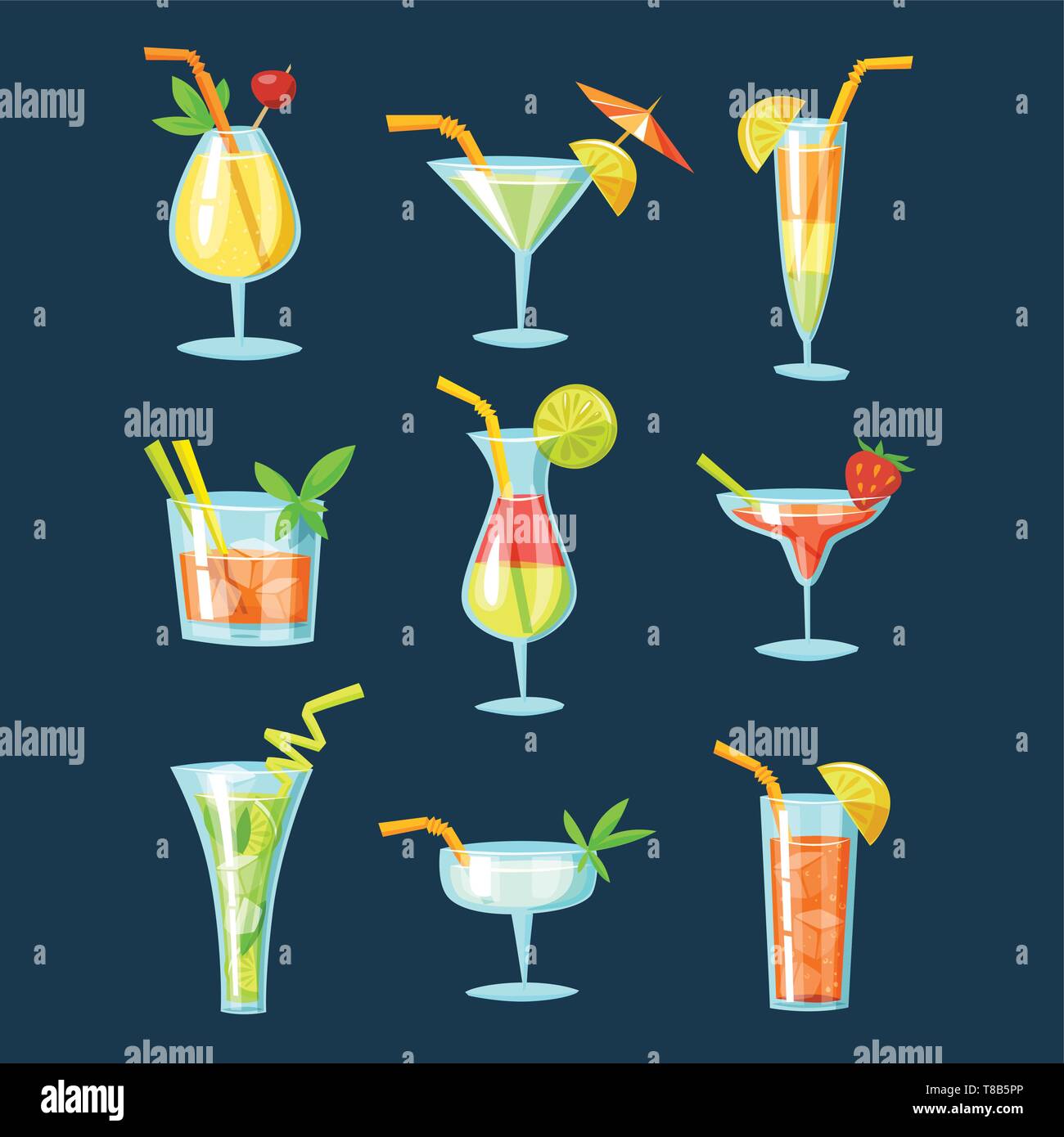 Vektor einrichten von Getränken und Cocktails Symbole. Stock Vektor