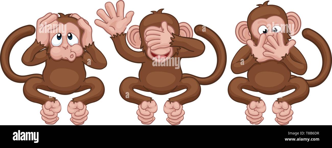 Affen sehen Hören Sprechen Sie kein übel Zeichentrickfiguren Stock Vektor