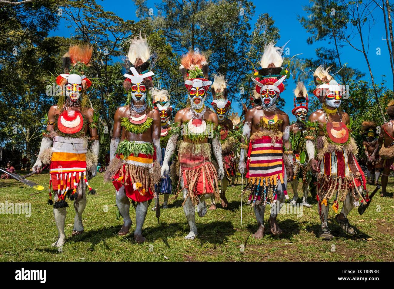 Papua-neuguinea Western Highlands Provinz, Wahgi Tal, Mount Hagen Region, Festival der Pym zeigen, singen Gruppe singen Stockfoto