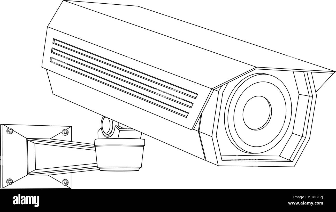 CCTV-Kamera. Weißer Umriss Stock Vektor