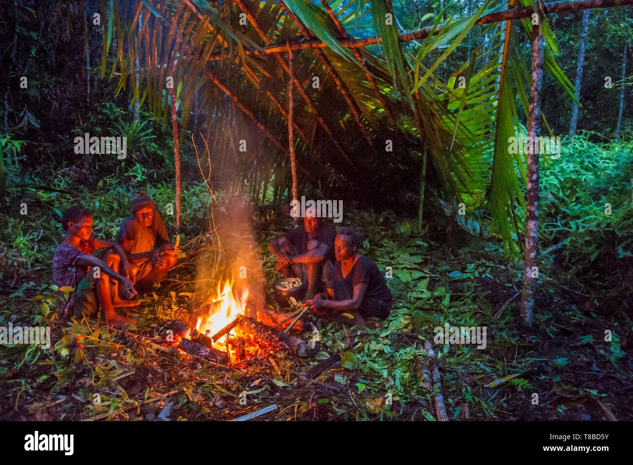 Papua-neuguinea, Southern Highlands Provinz, Bosavi, Sugu Kaluli Stamm, Dorf, Bush Camp Stockfoto