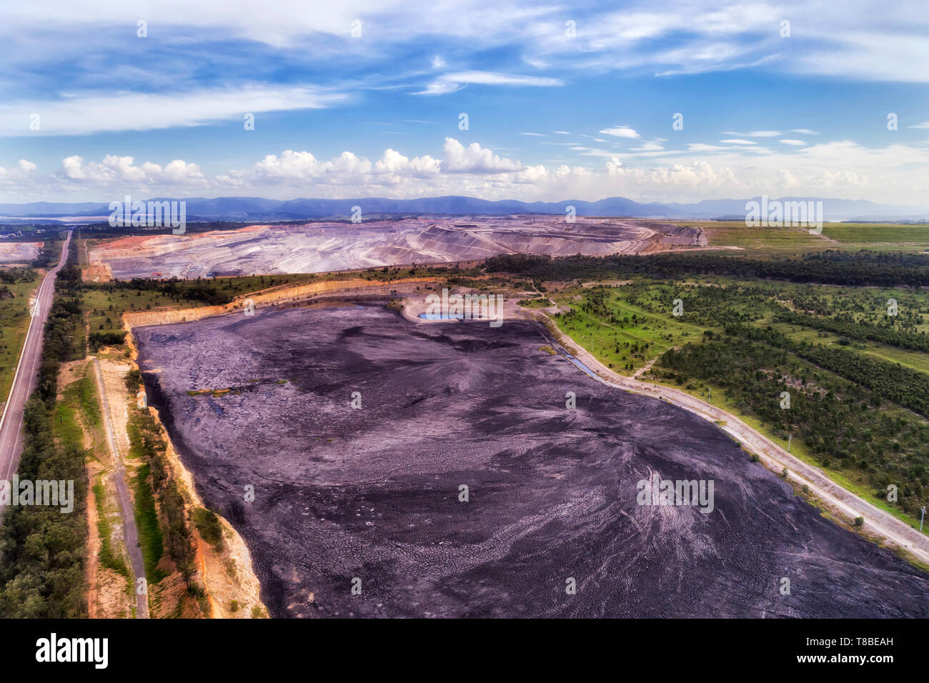 Schnitt offen Steinkohle min in Emu Creek von Liddell Teil in der Region Hunter Valley, NSW, Australien. Riesige Extraktion fossiler Brennstoffe in NSW. Stockfoto