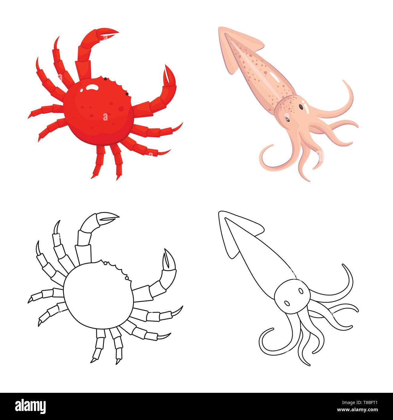 Krabben, Tintenfisch, Shell, Squid, Rot, Tentakel, Schalentiere, Monster, Strand, Kreatur, Fisch, Riese, Wasser, Kraken, Tentakeln, Langusten, frisch, Restaurant, Markt-, Marine-, Lebensmittel-, Meer, Fisch, gesund, Produkt, Ozean, Set, Vector, Icon, Illustration, isoliert, Sammlung, Design, Element, Grafik, Zeichen, Vektor, Vektoren, Stock Vektor