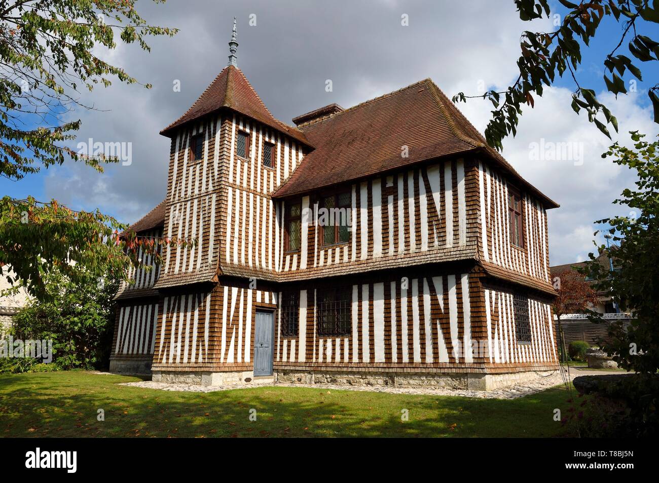 Frankreich, Seine Maritime, Petit Couronne in der Nähe von Rouen, Pierre Corneille Museum, typisch normannische Herrenhaus mit Fachwerk, diente es als Land Haus der Schriftsteller Stockfoto