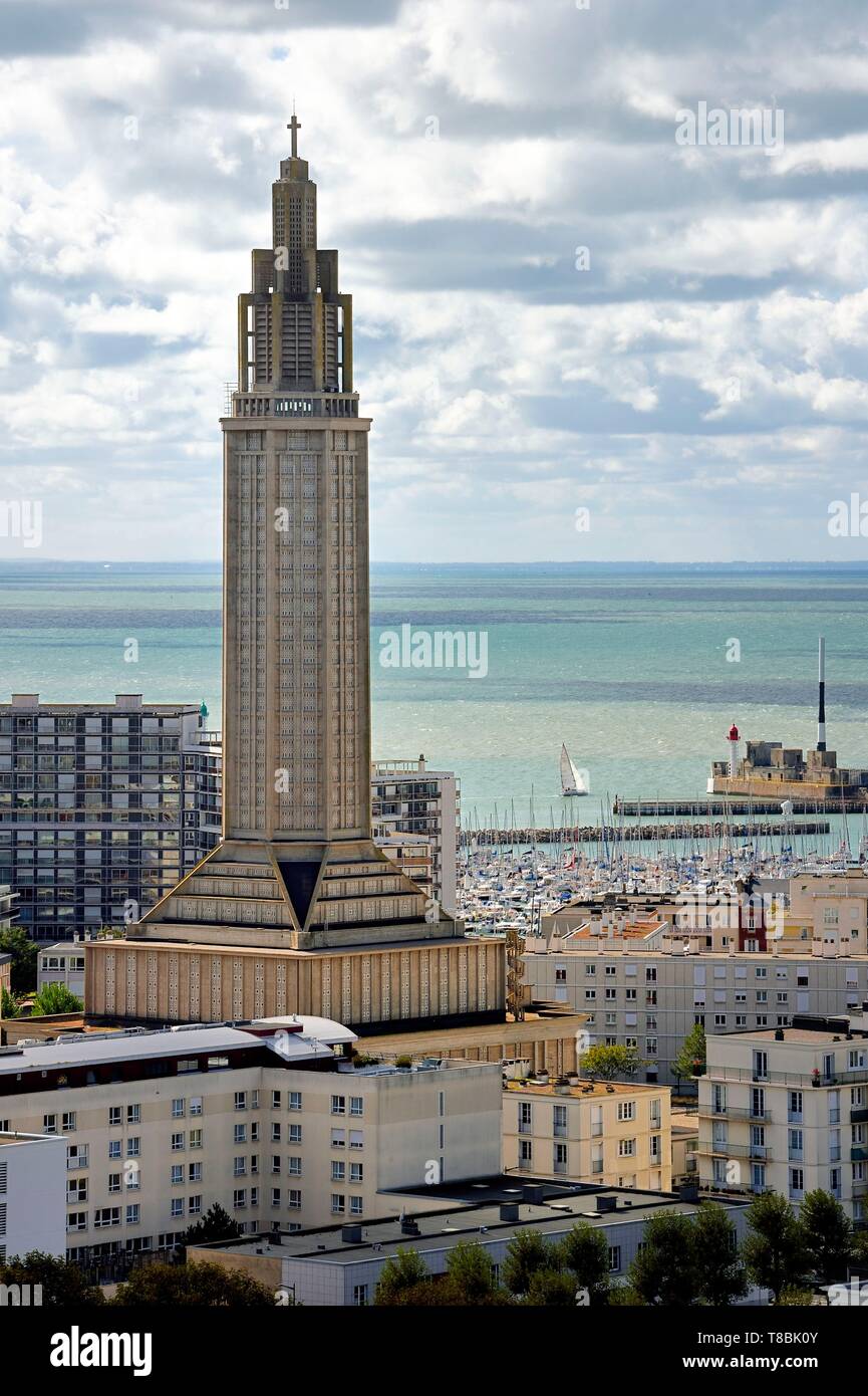 Frankreich, Seine Maritime, Le Havre, der Innenstadt von Auguste Perret wieder aufgebaut als Weltkulturerbe von der UNESCO, der Kirche des hl. Joseph Stockfoto