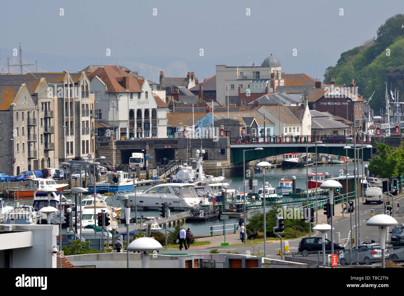 Mit Blick auf die Weymouth, Dorset, zeigen den Hafen und Brücke. Stockfoto