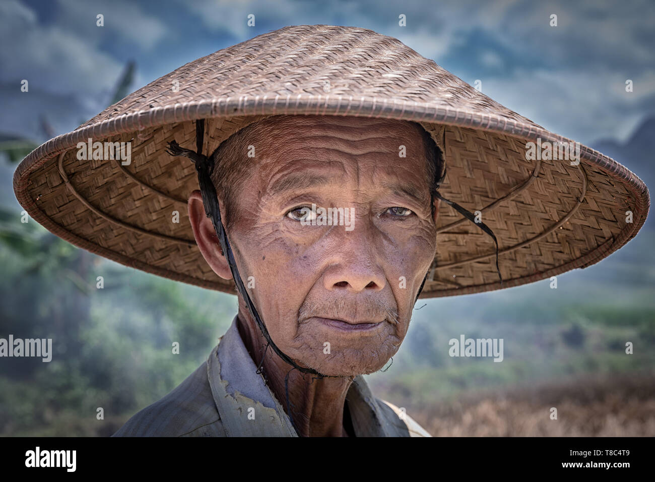 Portrait von indonesischen Reisbauern, Zentraljava, Indonesien Stockfoto