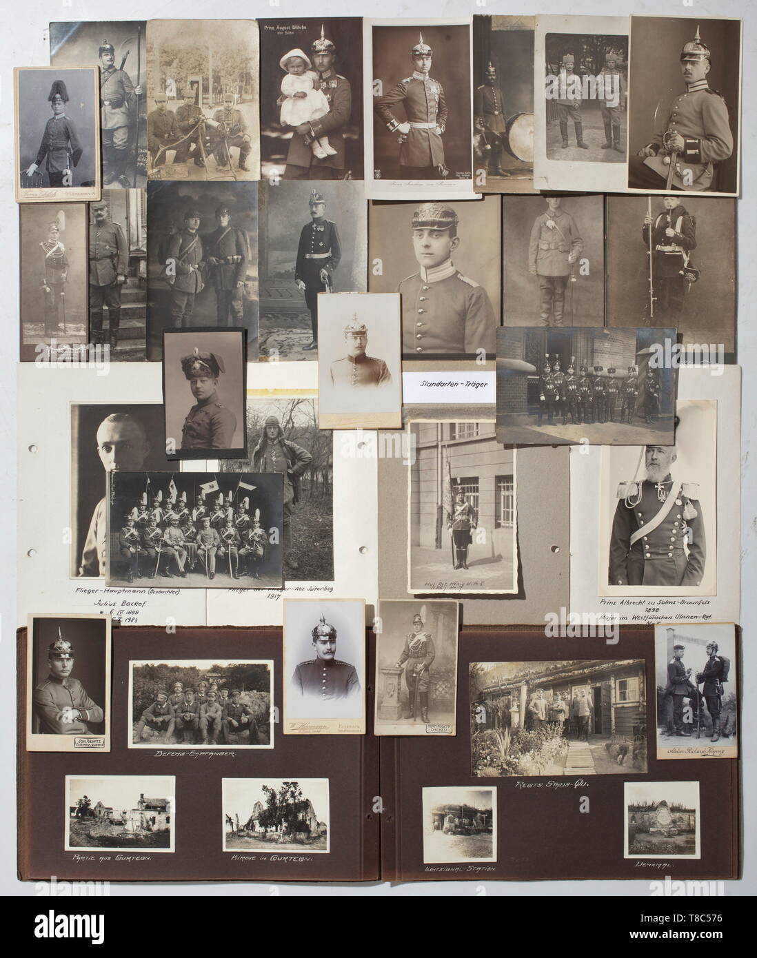 Eine Sammlung von mehr als 700 Bilder aus der Zeit zwischen 1870 und 1918 grosse Sammlung mit mehr als 700 Fotos, carte de visite Fotos (CDV) Fotos und Postkarten von ca. 50 Jahren deutscher Militärgeschichte. Überwiegend mit Portrait Fotos in verschiedenen Größen, meist 7 x 10 und 9 x 14 cm. Unter ihnen Mitglieder der Deutschen königlichen und kaiserlichen Familien. Bilder der Infanterie, Gewehrschützen, MG und Luft Schiff Einheiten,2 und Dragoner, Husaren und Ulanen, Artillerie. Bilder der technischen Ausrüstung und Ausstattung, Medaillen und Orden Bars, Pick, Additional-Rights - Clearance-Info - Not-Available Stockfoto