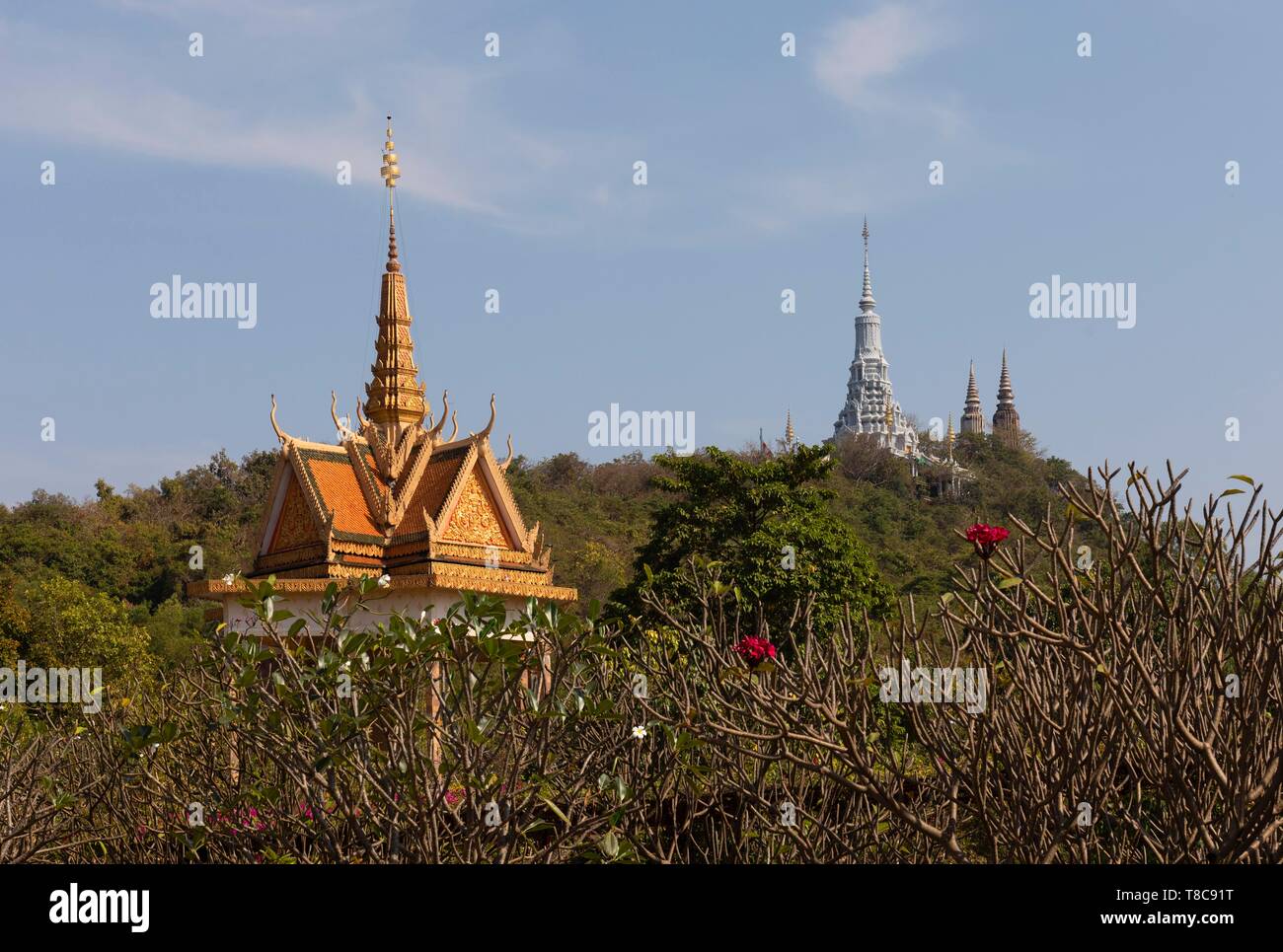 Vipassana Dhura buddhistisches Meditationszentrum, Stupas auf Phnom Oudong, Kampong Speu in der Provinz, Kambodscha Stockfoto