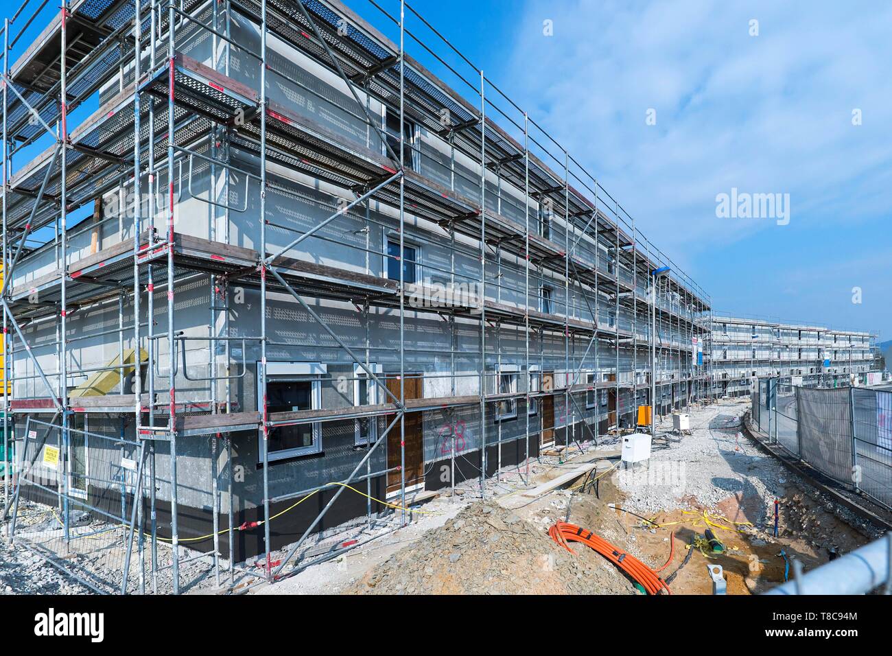 Bau von Wohnhäusern mit vorgefertigten Betonplatten, Betonbau, Mittelfranken, Bayern, Deutschland Stockfoto