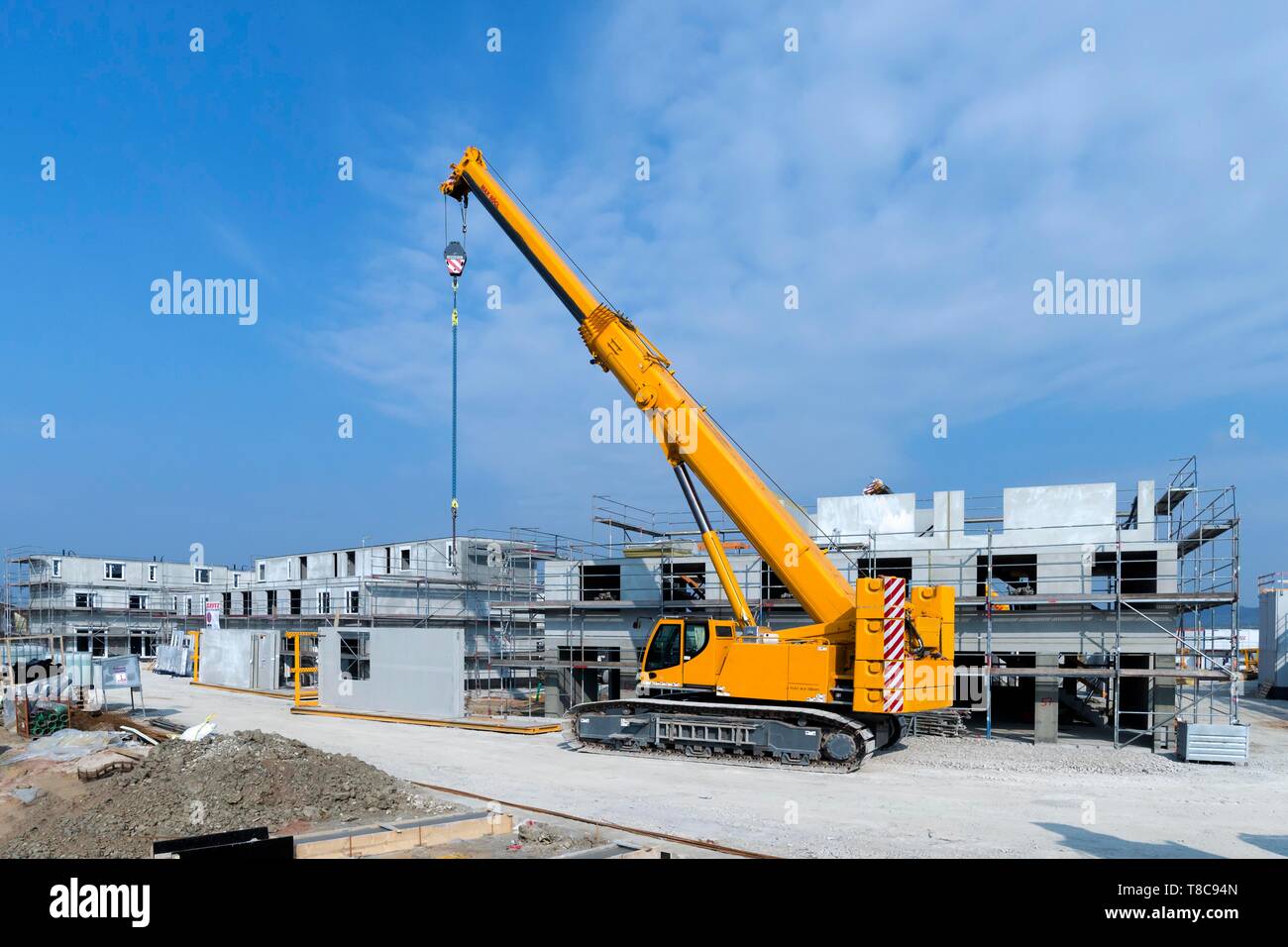 Bau von Wohnhäusern mit vorgefertigten Betonplatten, Betonbau, Mittelfranken, Bayern, Deutschland Stockfoto