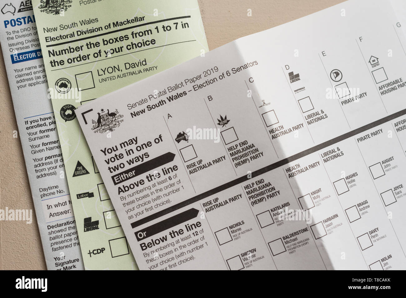 Briefwahl für 2019 australische Wahl Stockfoto