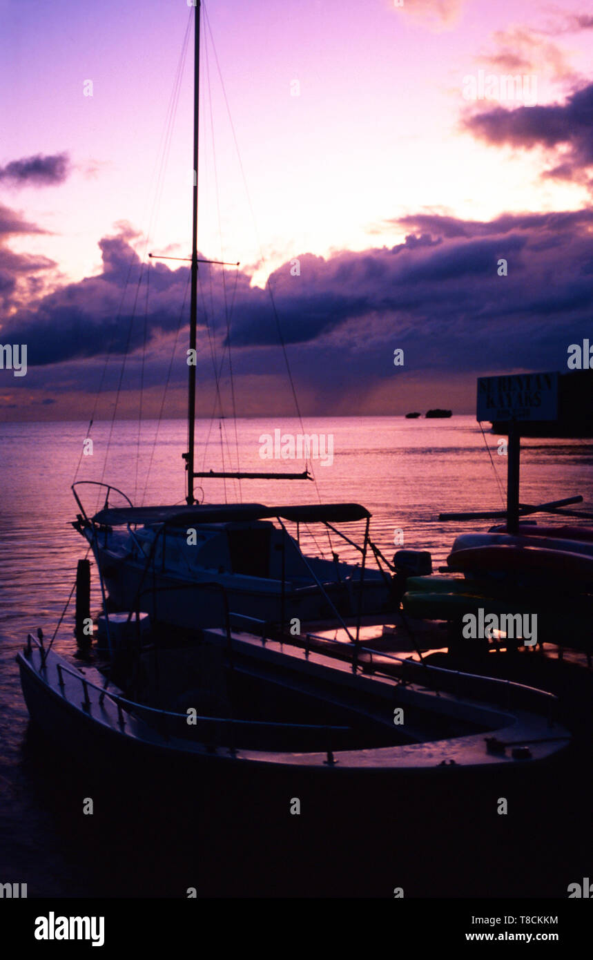 Die marina bei Sonnenuntergang, La Parguera, Lajas, Puerto Rico Stockfoto