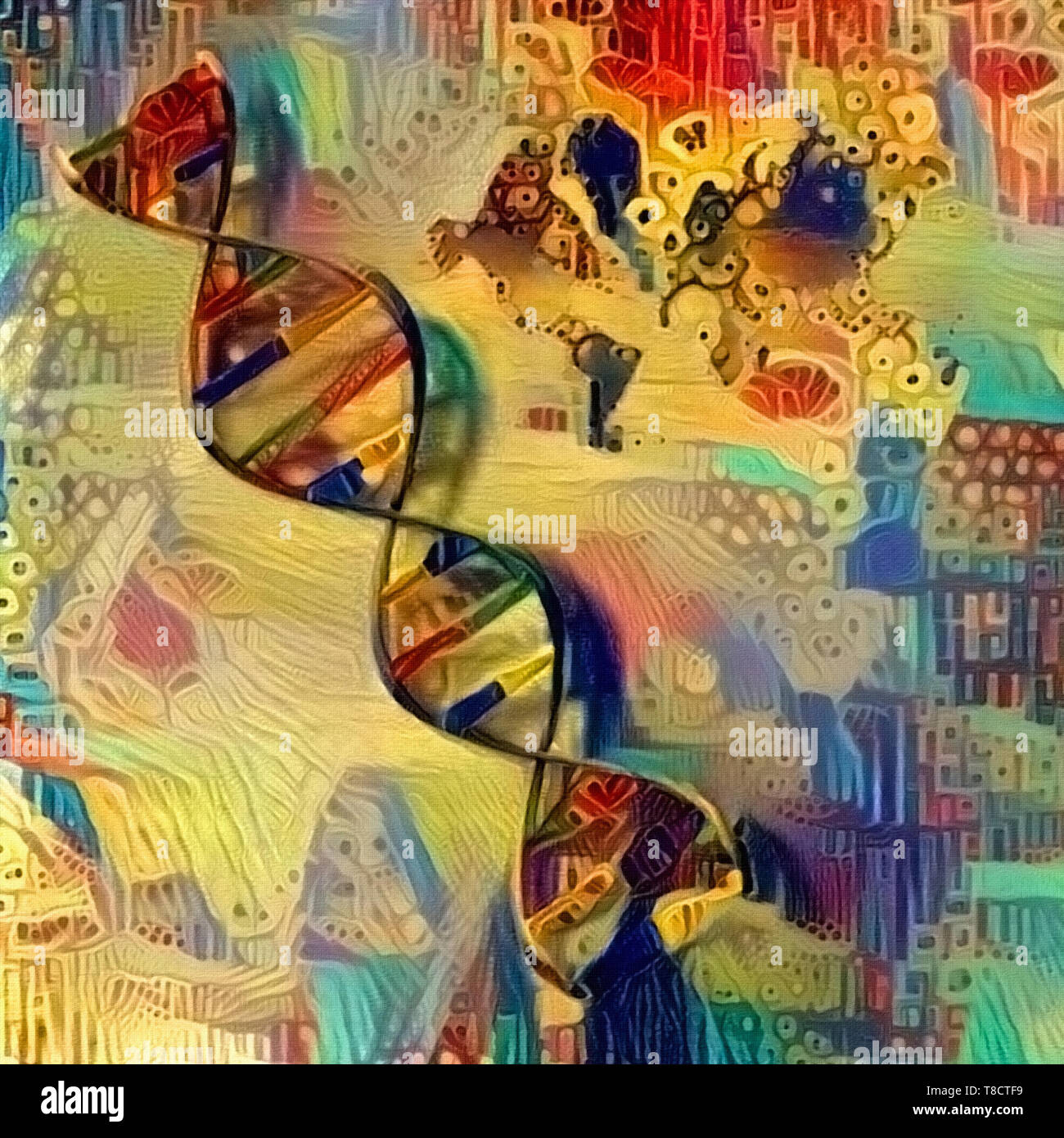 DNA-Strang in bunten Kunst Hintergrund Stockfoto
