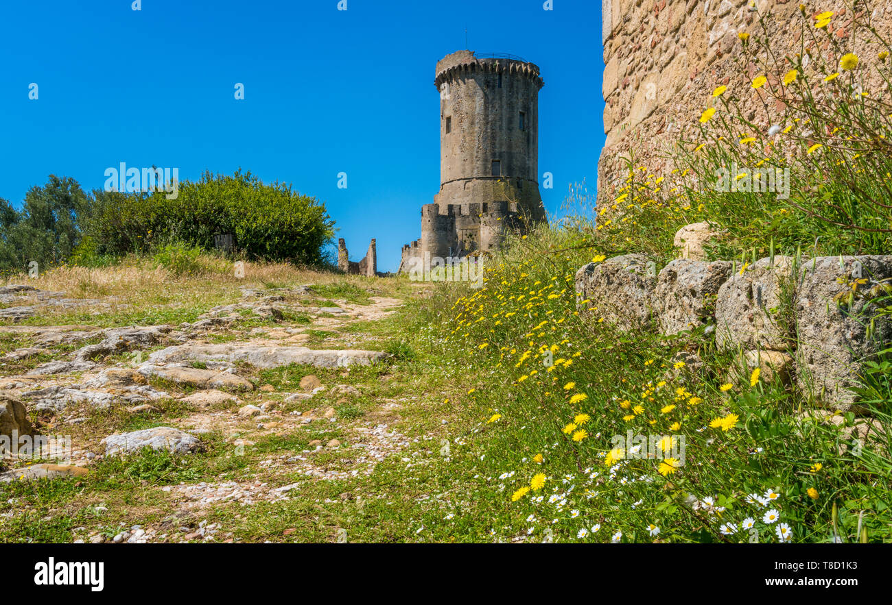 Ruinen der alten Stadt von Velia mit dem Meer im Hintergrund, in der nähe von Ascea, Cilento, Kampanien, Süditalien. Stockfoto