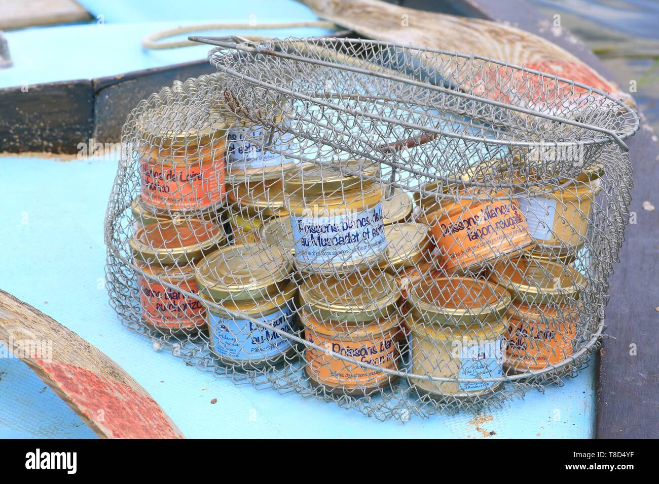 Frankreich, Indre et Loire, Loire-Tal UNESCO Weltkulturerbe, Brehemont, rillettes von wild lebenden Fischen der Loire der Marke der Loire Fischerei gegründet von Romain Gadais (professioneller Fischer) Stockfoto