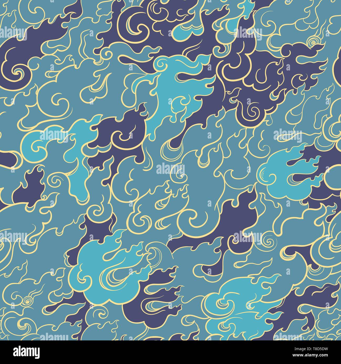 Zusammenfassung nahtlose Vektor Muster mit Blue Fire. Im asiatischen Stil. Für design Vorlage Stock Vektor