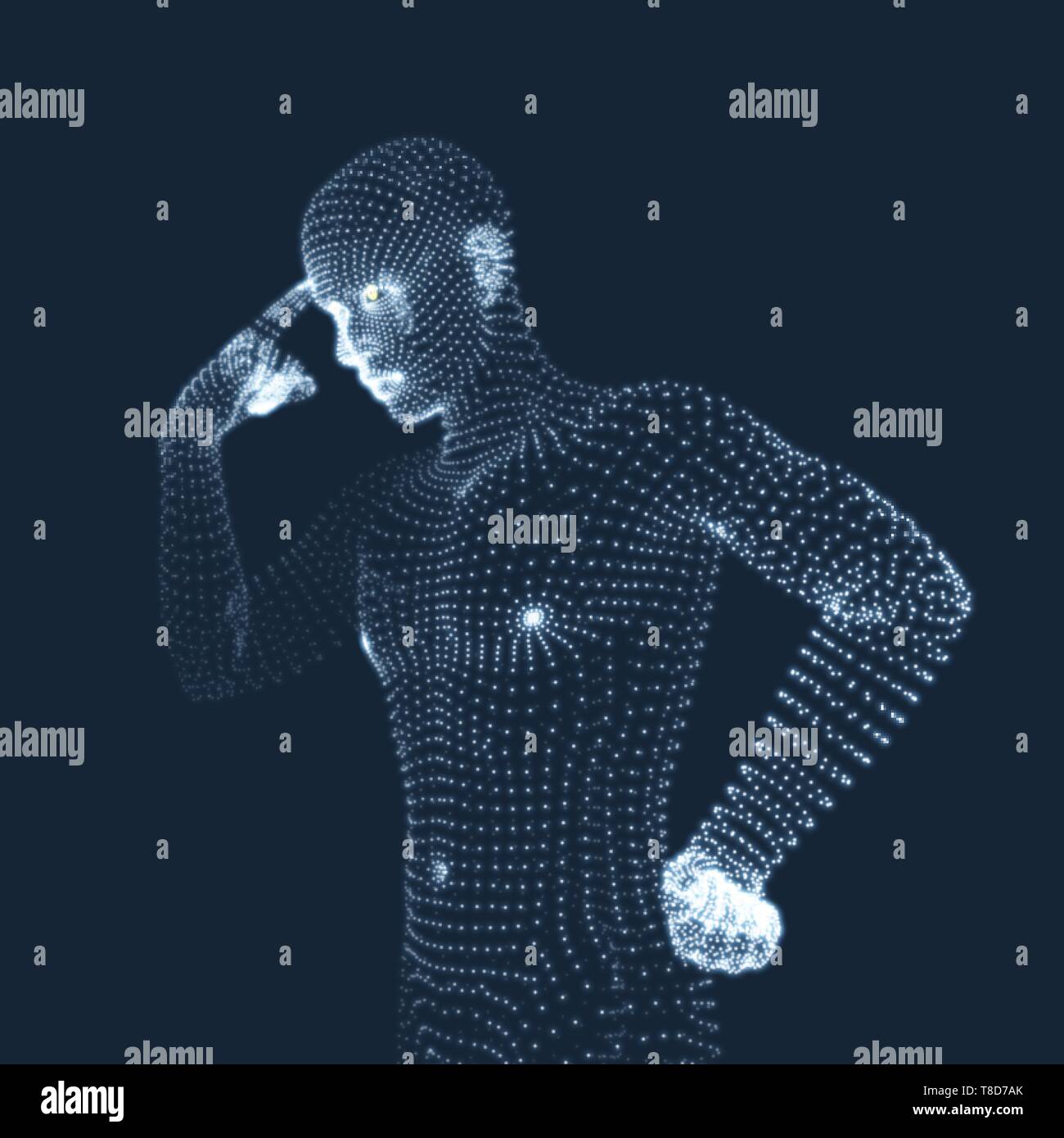 Mann in einem Denker darstellen. 3D-Modell des Menschen. Geometrischen Design. Wirtschaft, Wissenschaft, Psychologie oder Philosophie Vektor Illustration. Stock Vektor