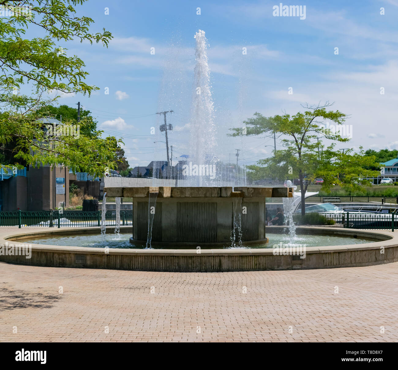 Michigan City, Indiana/USA am 28. Juli 2018: Washington Park Brunnen im Millennium Park in hellen, sonnigen Sonnenlicht während der Mittagszeit auf einer schönen Summe Stockfoto