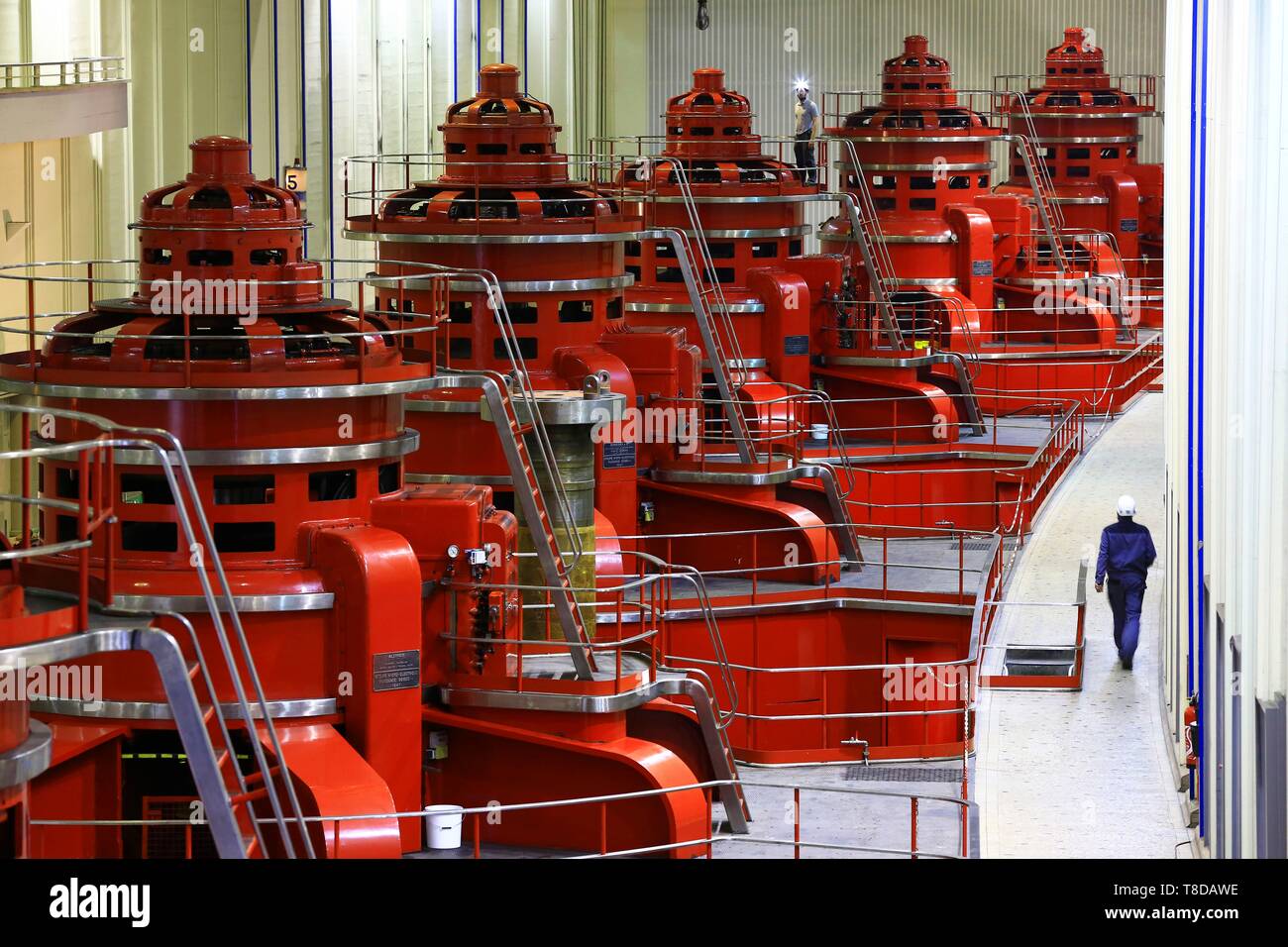 Frankreich, Ain, Injoux Genissiat Genissiat, Dam, Generatorraum Stockfoto