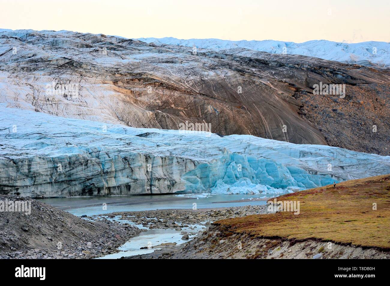 Grönland, Central Western Region in Richtung Kangerlussuaq Bay, das Rentier Gletscher am Rande der Eiskappe und innerhalb der UNESCO Weltkulturerbe - Nipisat Aasivissuit entfernt Stockfoto