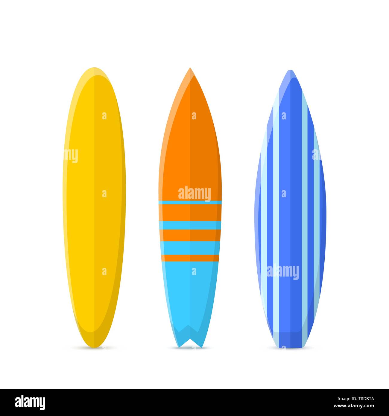 Eingestellt von Surfbrettern. Klassische Arten von Surfbrettern mit einem Muster. Vector Illustration isoliert auf weißem Hintergrund Stock Vektor