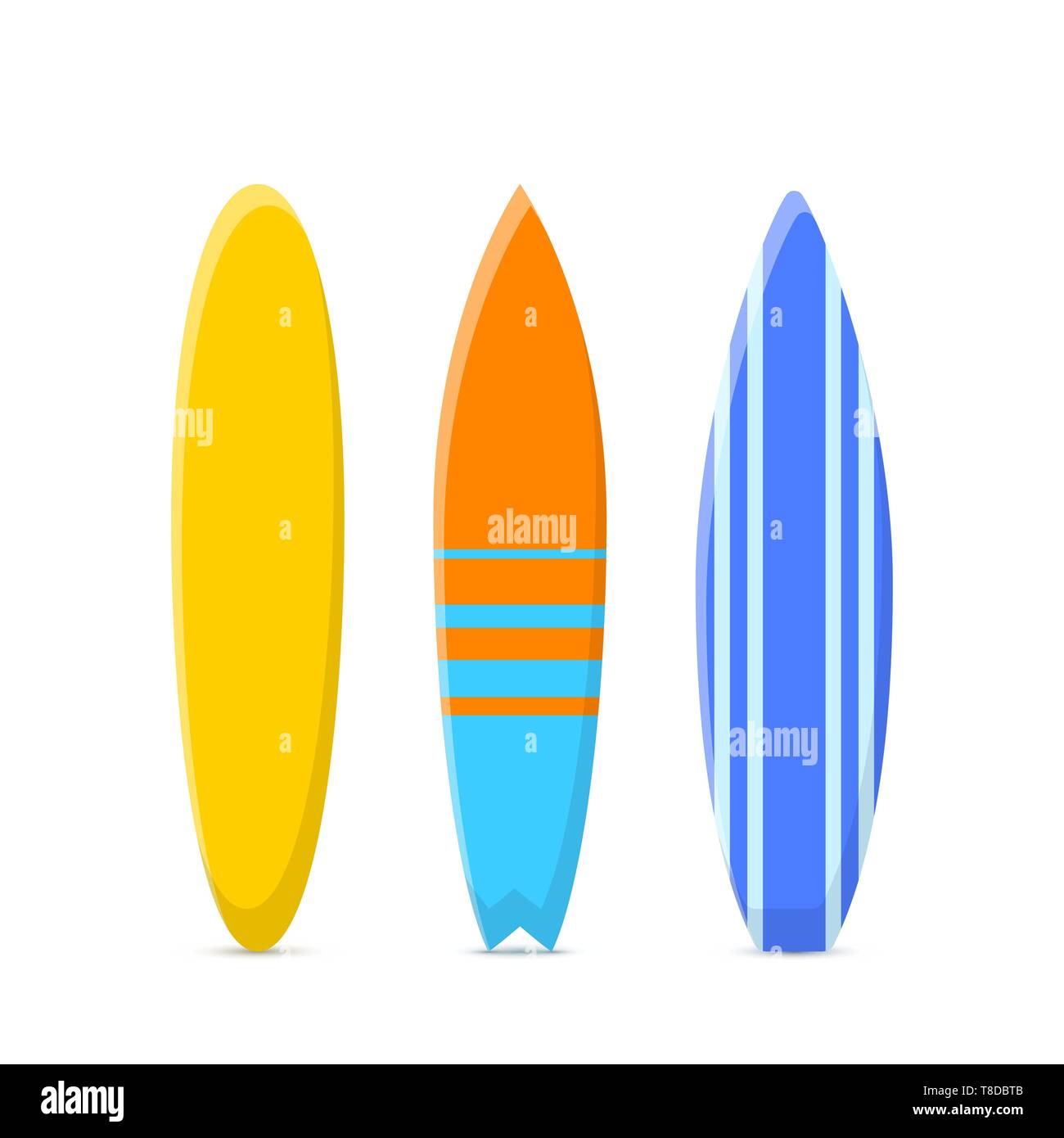 Eingestellt von Surfbrettern. Klassische Arten von Surfbrettern mit einem Muster. Vector Illustration auf weißen isoliert Stock Vektor