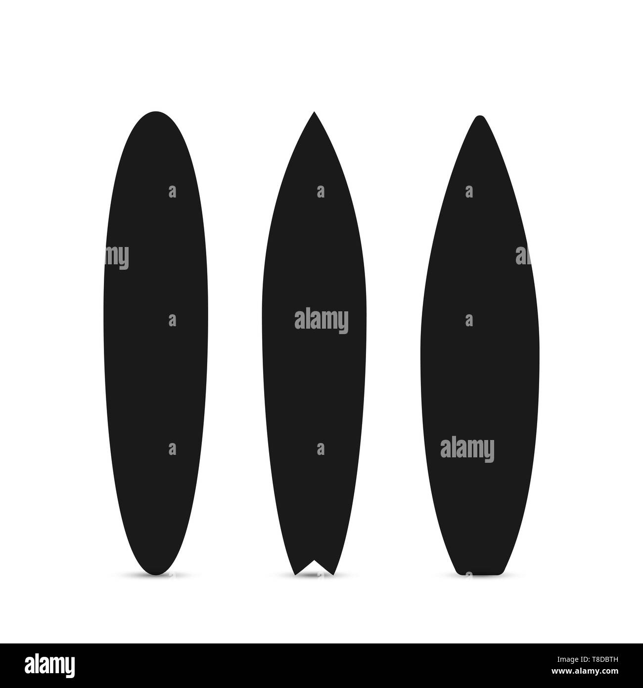 Surfbrett gesetzt. Schwarze Silhouette von Surfbrett. Vector Illustration auf weißem Hintergrund Stock Vektor