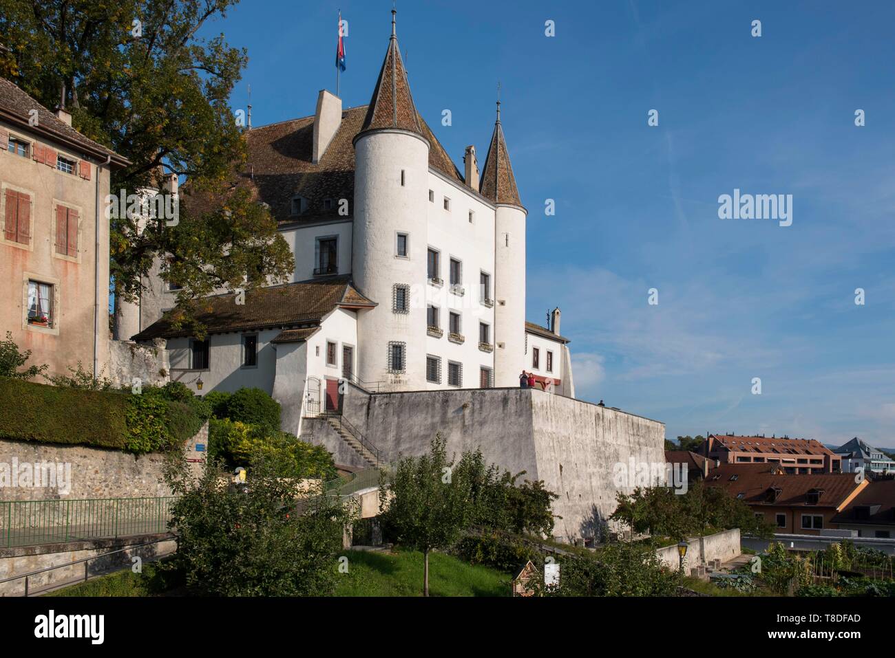 Schweiz, Kanton Waadt, Nyon, das Schloss und die Gärten prägen die Stadt Stockfoto