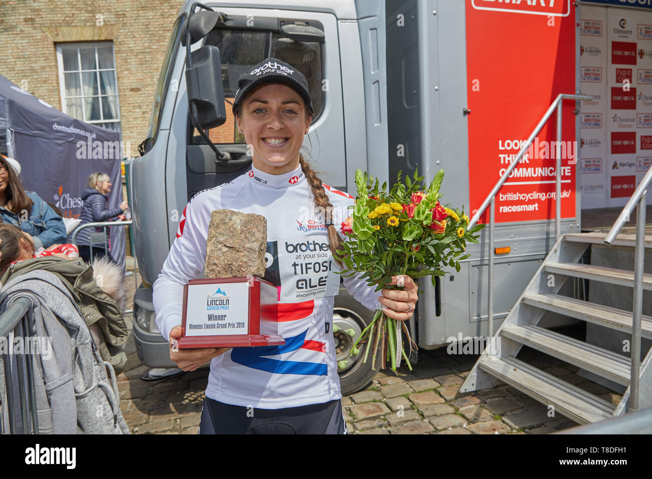 2019 Frauen Lincoln's Grand Prix 1 - 1 Rebecca Durrell Bruder UK-Tifosi p/b OnForm 2 - 74 Jessica Roberts Team Breeze 3 - 20 Joscelin Lowden Brühe Stockfoto