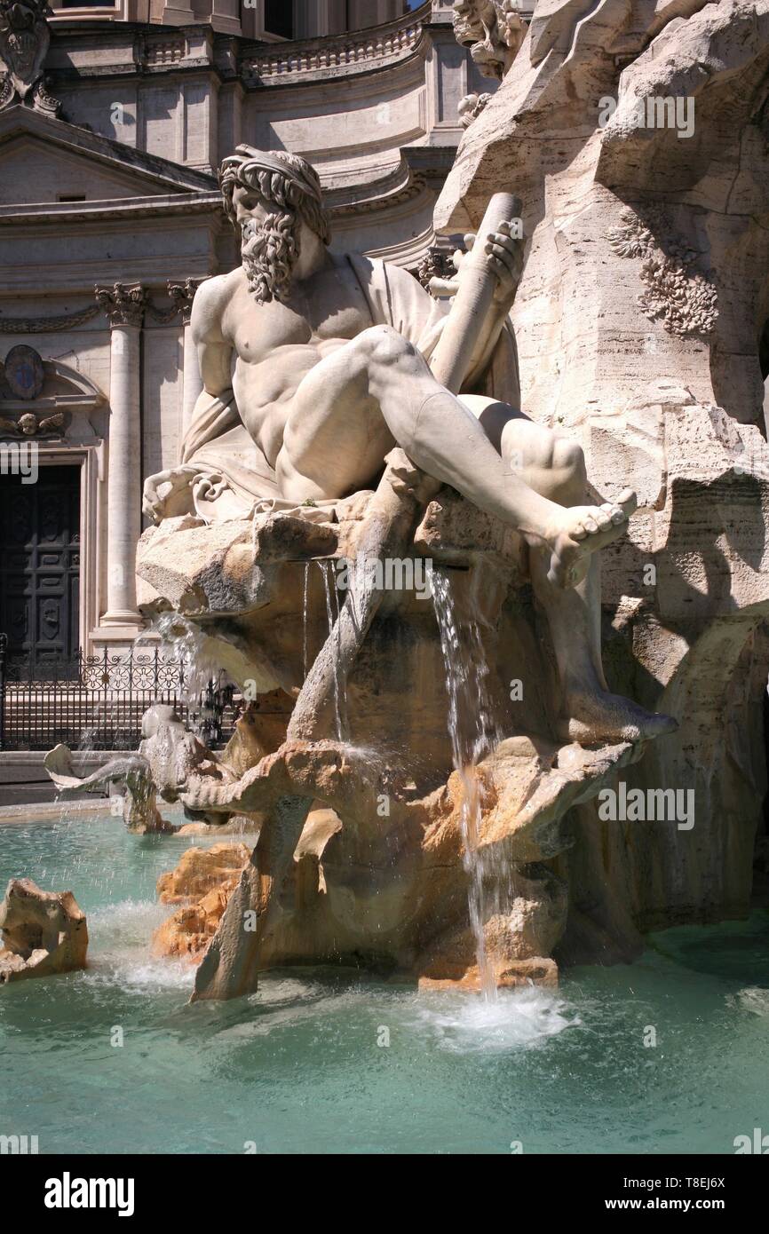 Die vier Fluss Brunnen auf der Piazza Navona, Rom, Italien Stockfoto