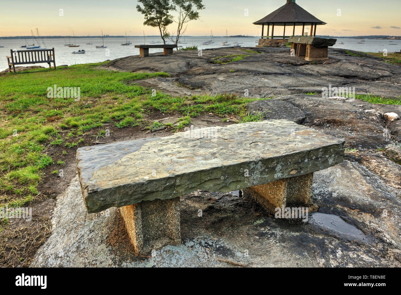 Sonnenaufgang in Larchmont Manor Park Stockfoto