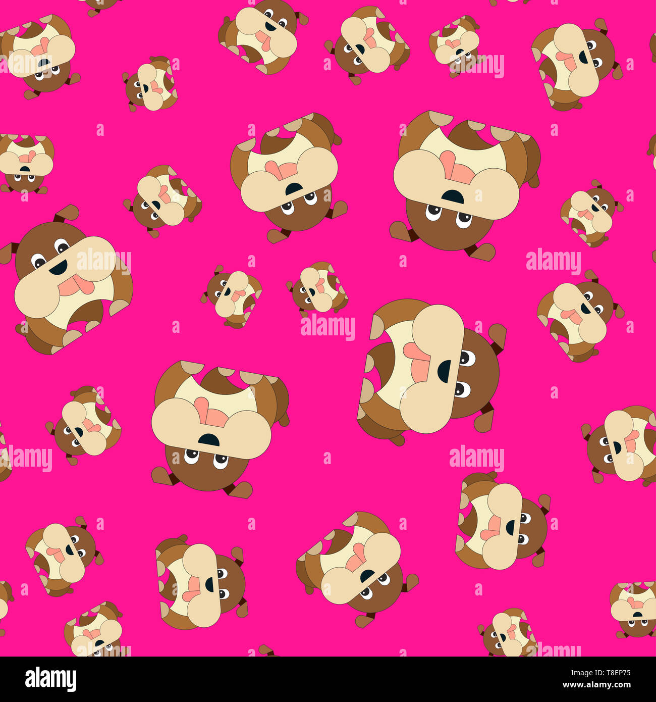 Nahtlose Muster der Hunde. Abbildung im Cartoon Stil auf einem farbigen Hintergrund. Stockfoto