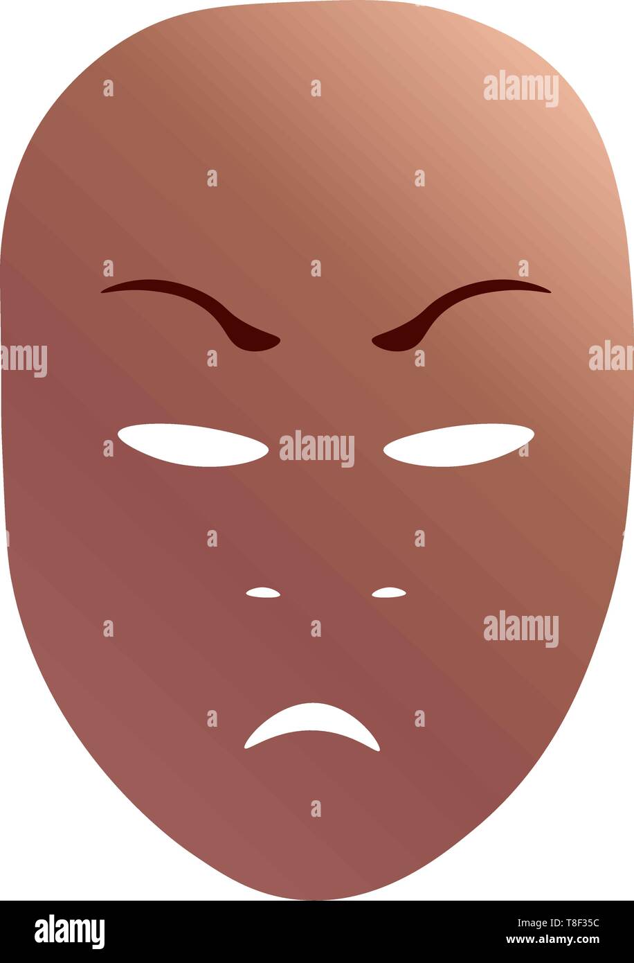 Theater Maske mit Zorn Emotion. Vector Illustration. Bronze Maske mit Farbverlauf auf weißem Hintergrund. Stock Vektor