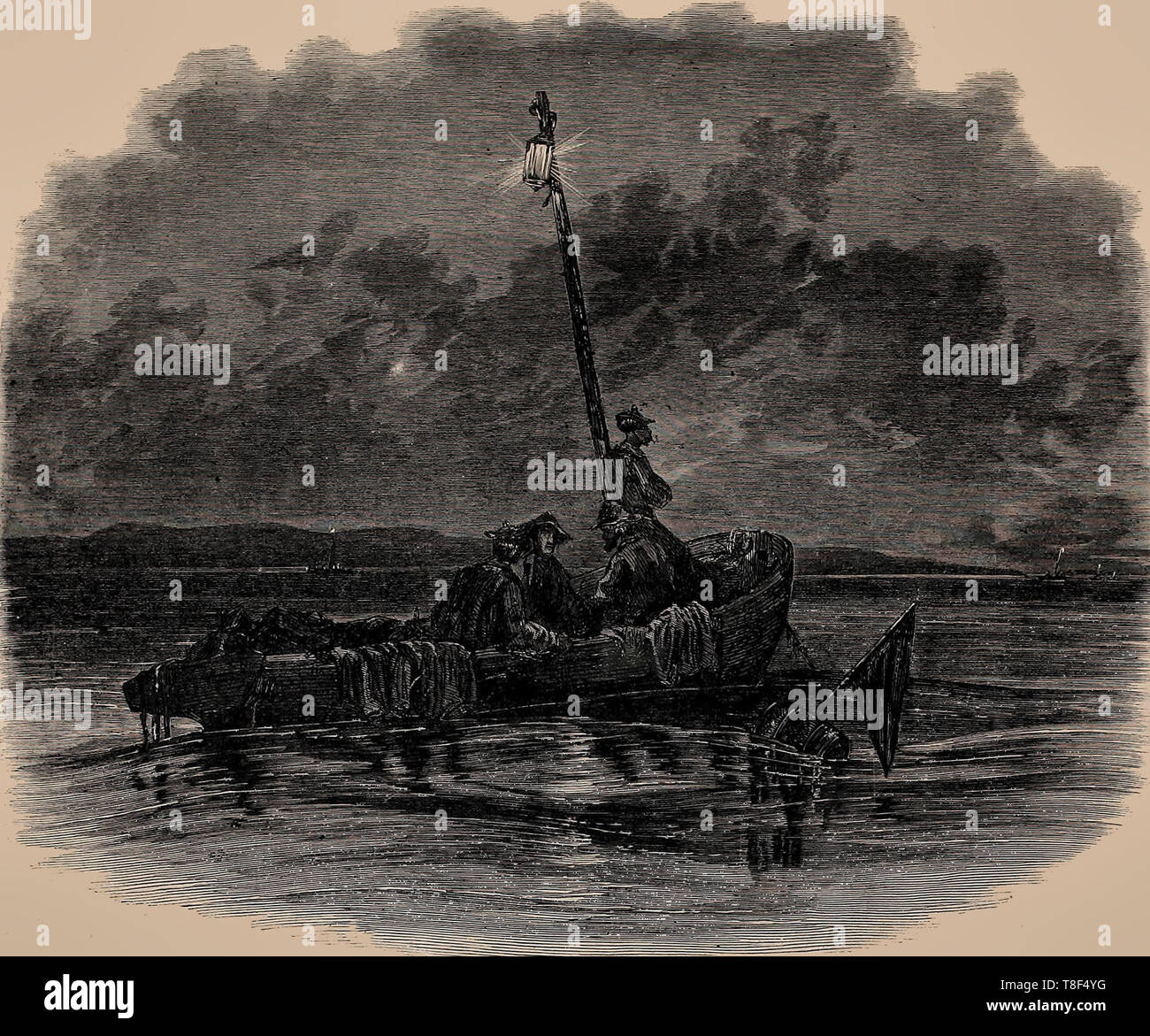 Signal Boote aus der Vermessung Dampfgarer Margaretta Stevens auf der Suche nach der Great Eastern, Neufundland, Montag Nacht, 14. August 1865 Stockfoto