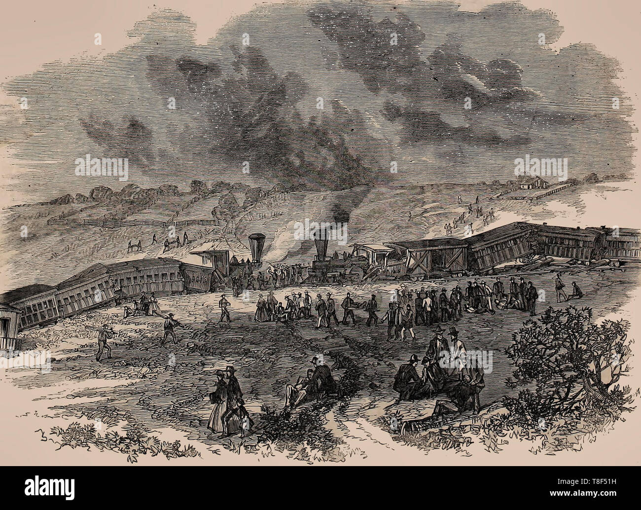 Kollision von Eisenbahn Züge auf der Long Island Railroad, in der Nähe von Jamaica, Montag, 28. August 1865 Stockfoto