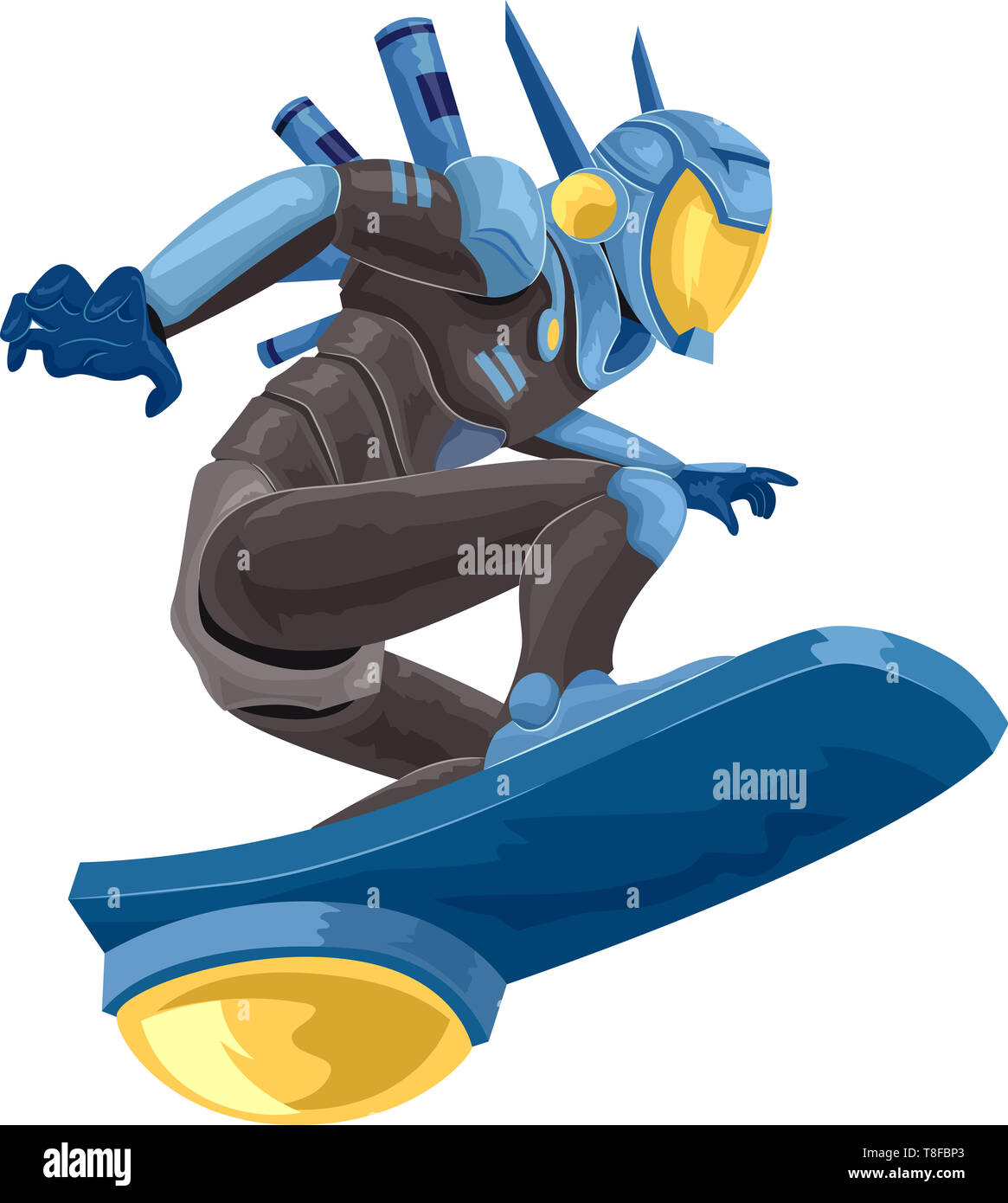 Abbildung: Fantasy Roboter Polizei Reiten eine Hover Board Stockfoto