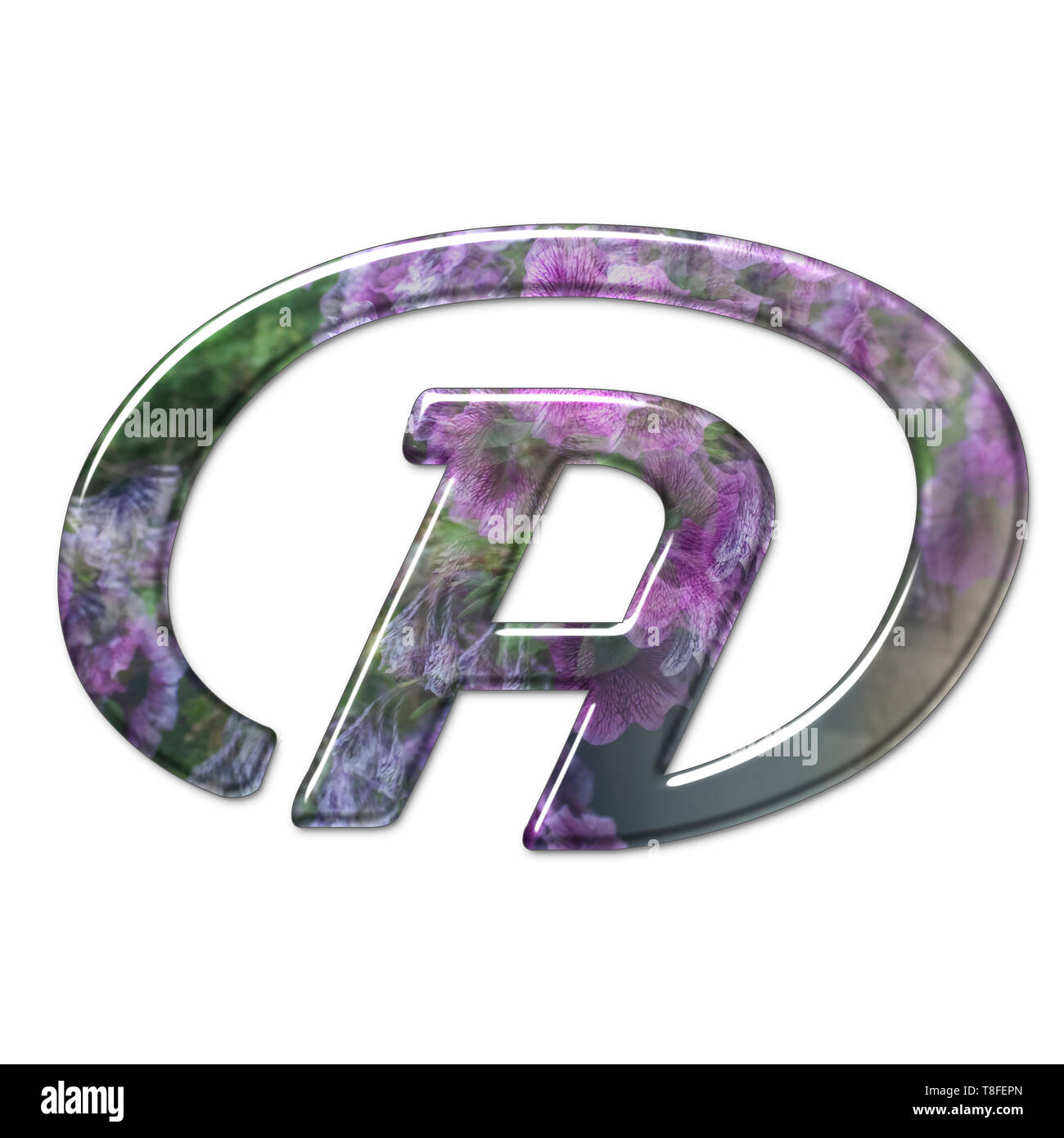 Die AT-Symbol. Teil einer Reihe von Buchstaben, Zahlen und Symbole von 3D Buchstaben mit einem floralen Bild auf weißem Hintergrund Stockfoto