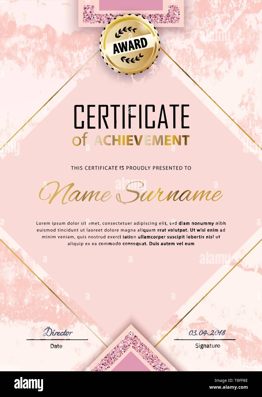 Rosa Zertifikatsvorlage. Luxus weiß rosa Marmor mit gold Quadrat für die  Abteilung Kosmetik, Parfüm, Stores, Business Stock-Vektorgrafik - Alamy
