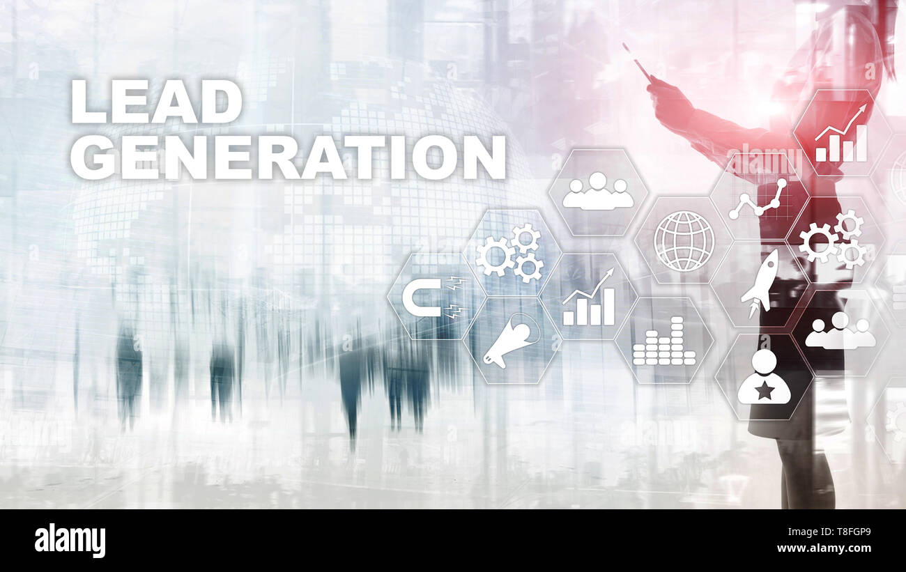 Lead Generation Analyse Business Research Interest Konzept. Marketing Strategie zur Technologie. Stockfoto
